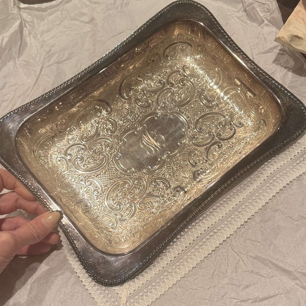 Elegant English Silver Rectangular Tray